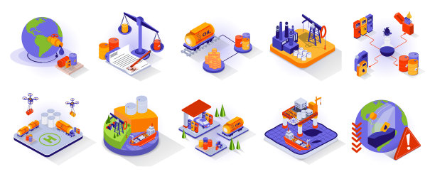 石油和工业概念等距三维图标集图片下载