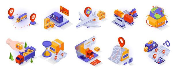 运输和物流概念等距三维图片下载