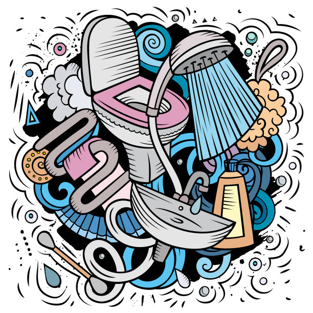 浴室手绘涂鸦浴室海报图片下载