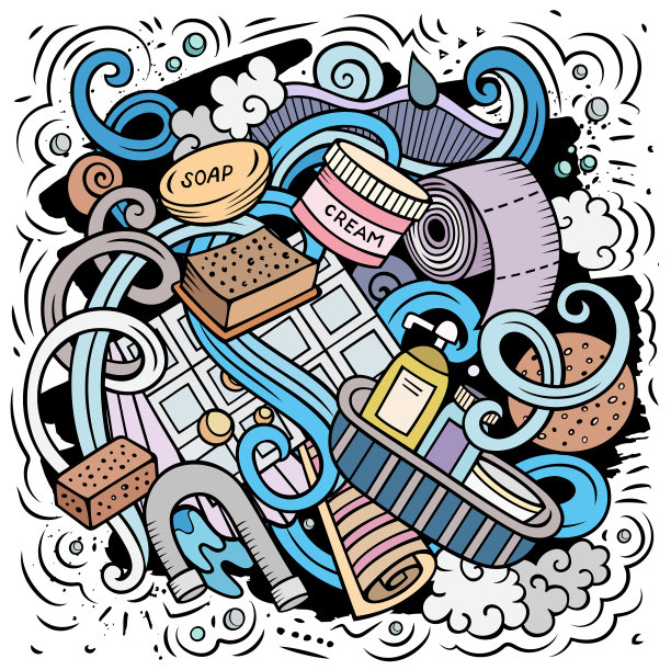 浴室手绘涂鸦浴室海报图片下载