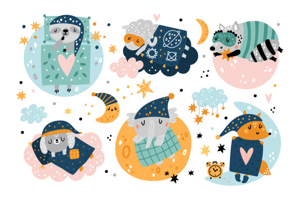 昏昏欲睡的可爱动物宝宝卡通生物图片下载