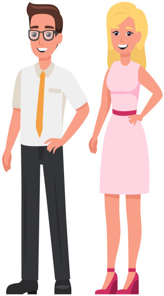 可爱成熟的男女情侣微笑着站着图片下载