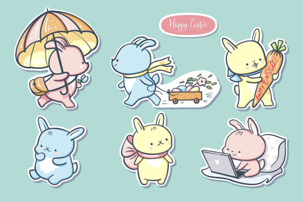 手绘有趣的卡通兔子图片下载