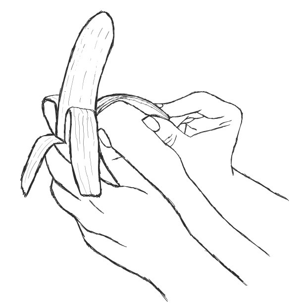 女人用手清洗香蕉素描版画图片下载