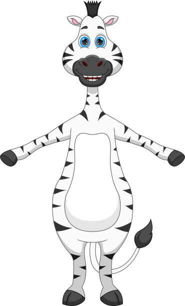 白色背景的卡通可爱斑马图片下载