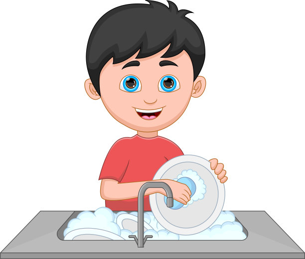 小男孩在白底洗盘子图片下载