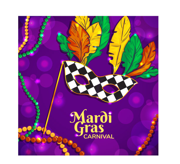 背景与mardi gras面具珠和羽毛图片下载