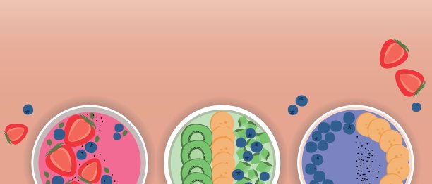 冰沙碗设置隔离，平面矢量库存插图与健康的素食食品作为设计和覆盖的拷贝空间模板图片下载