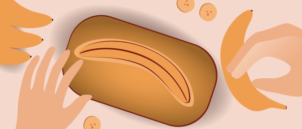 自制香蕉面包，平面矢量插图与无麸质食物和手图片下载