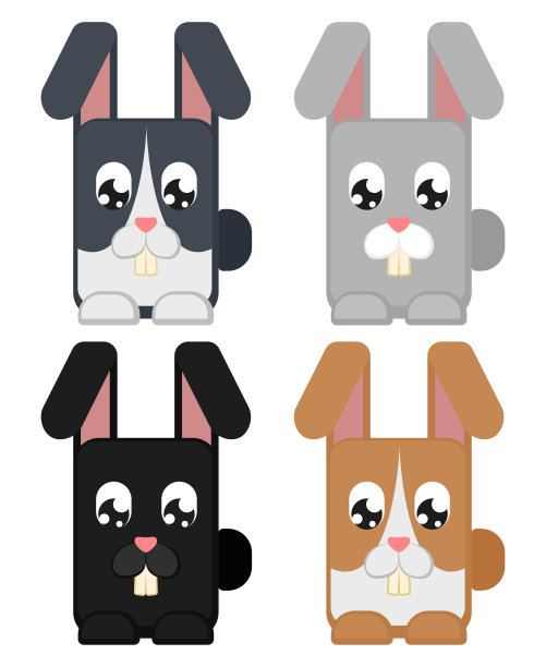 卡通彩色兔子兔集孤立在白色背景图片下载