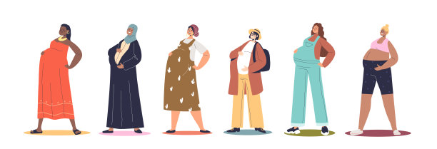 一套孕妇的休闲服装，连衣裙，头巾。非洲，阿拉伯，高加索女性生育图片下载