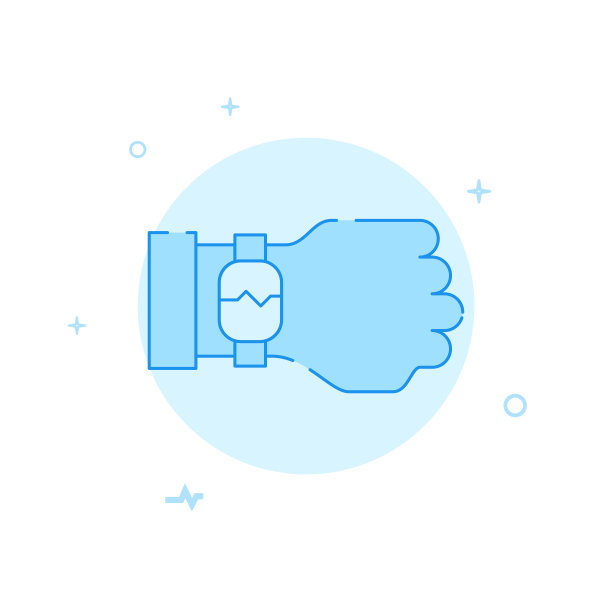 健身手环在手平矢量图标。线条样式。蓝色的单色的设计。可编辑的中风图片下载