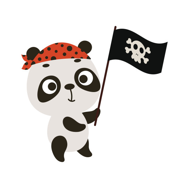 可爱的小熊猫带着海盗旗。卡通动物角色的孩子t恤，幼儿园装饰，婴儿淋浴，贺卡，邀请，房子内部。向量股票插图图片下载