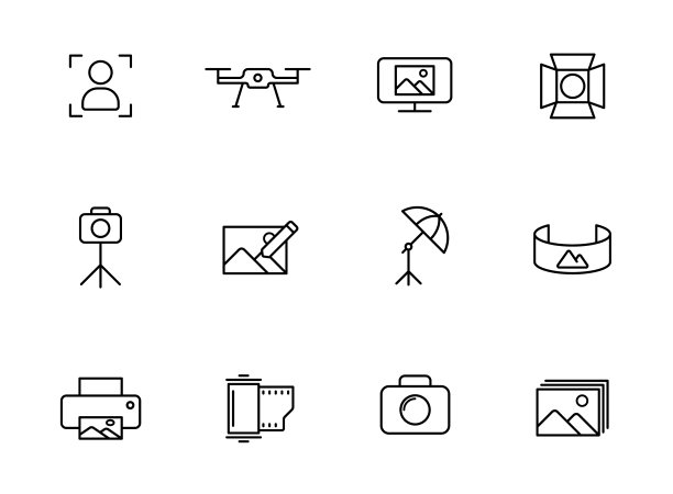 摄影轮廓图标孤立在白色背景。摄影线条图标的网页和UI设计，移动应用程序，印刷polygraphy和促销广告业务图片下载