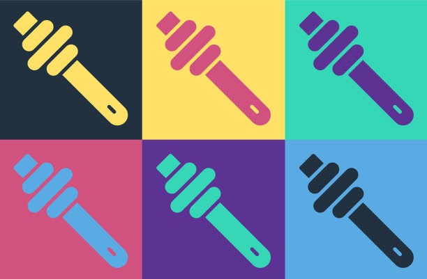 波普艺术蜂蜜舀棒图标孤立上的颜色图片下载