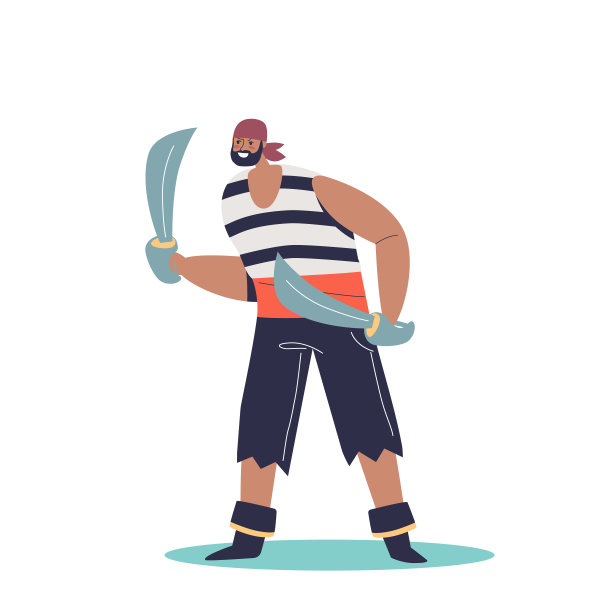 海盗，暴徒或海盗，愤怒的高级阻挠者穿着褴褛的衣服，手持军刀图片下载