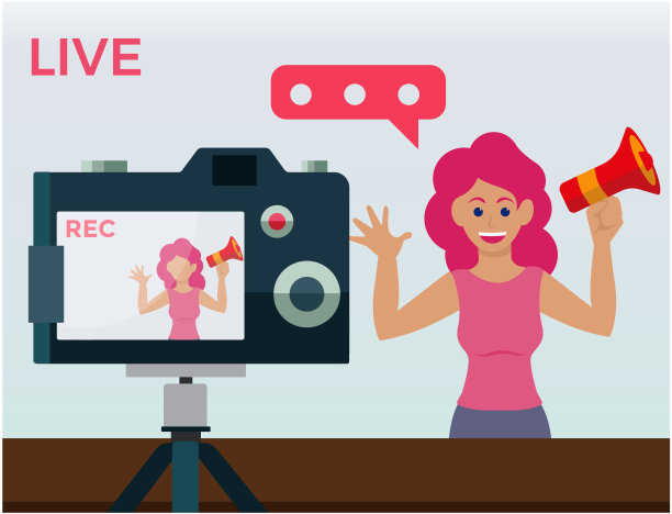 女孩自己拍摄。在镜头前。youtube。视频博客。内容创造者图片下载