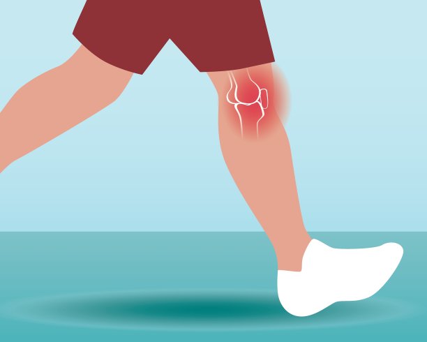受伤和疼痛的膝盖，平面矢量股票插图与关节疾病，人有炎症或关节炎的腿图片下载