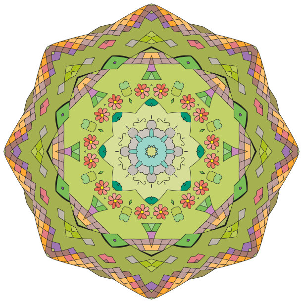 五颜六色的可爱的曼荼罗。装饰不寻常的圆形装饰。图片下载