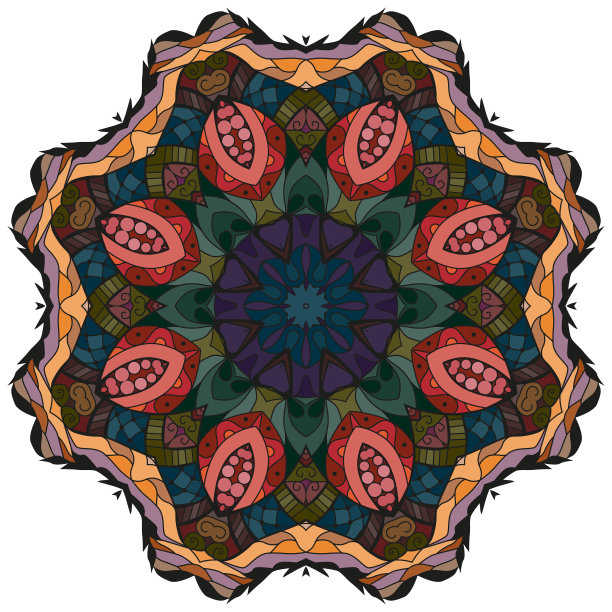 五颜六色的可爱的曼荼罗。装饰不寻常的圆形饰品。图片下载