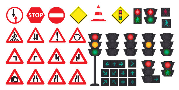 交通概念与交通灯和路标。矢量图图片下载