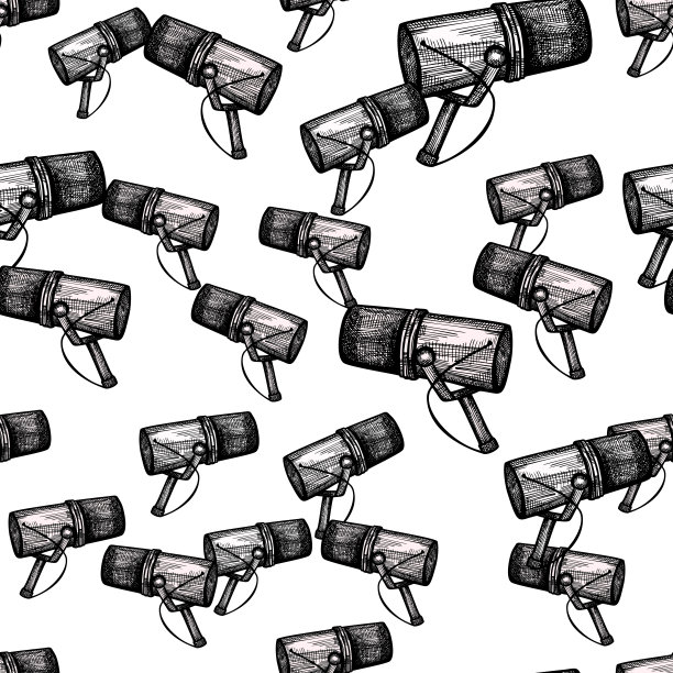 话筒上刻着无缝图案。音乐设备工作室在手绘风格。图片下载