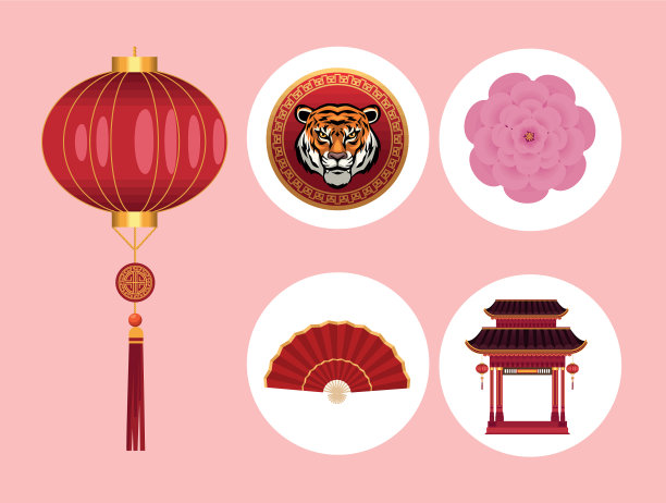 五个中国新年标志图片下载