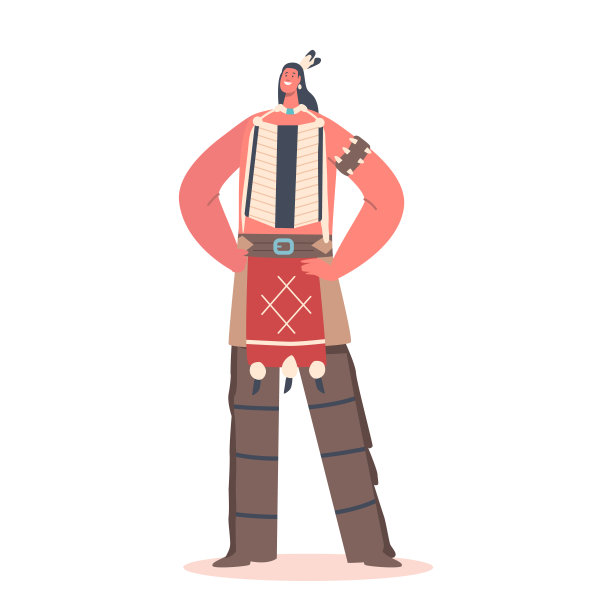 印第安美国土著男子与武器Akimbo，男性性格，在部落服装和头饰土著的人图片下载