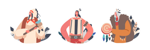 印第安美国土著人物的图标。孤立的战士与斧头，人和萨满，土著土著人图片下载