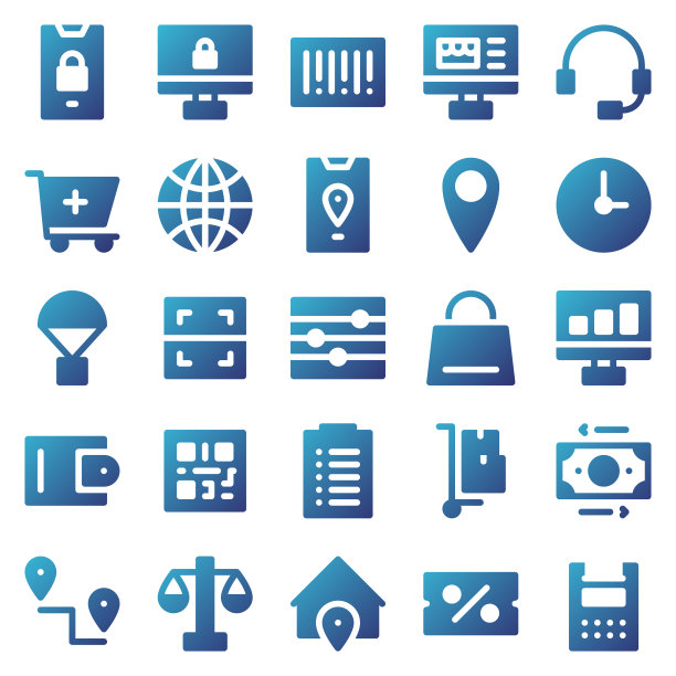 一套25电子商务网页图标渐变风格。信用卡，利润，发票。梯度图标集合。矢量图图片下载