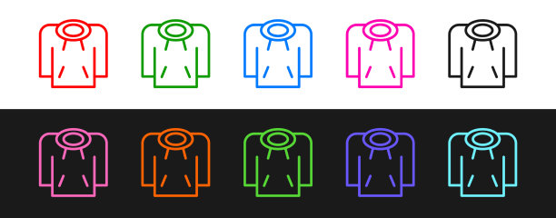 设置线卫衣图标孤立的黑色和白色图片下载