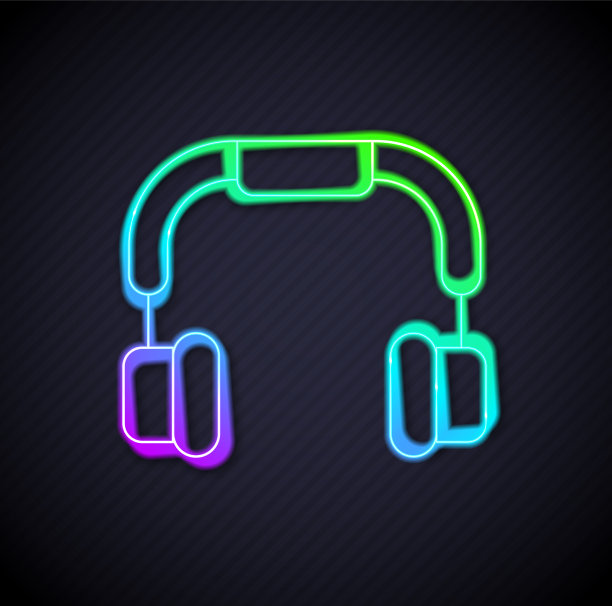 发光的霓虹灯线耳机图标孤立上图片下载