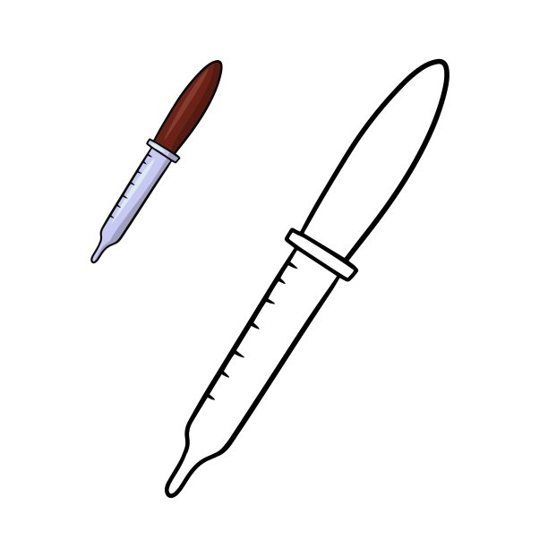 一套单色图片，带橡胶填料的玻璃吸管，卡通风格的矢量插图图片下载