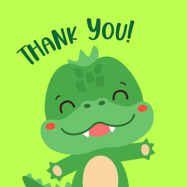 感谢卡片模板的孩子们的聚会可爱的鳄鱼爬行动物。图片下载