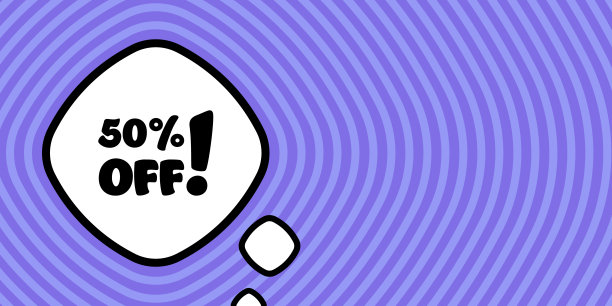语音泡泡，文字打五折。繁荣的复古漫画风格。波普艺术风格。矢量线图标的业务和广告图片下载