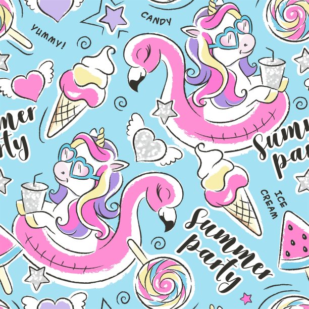 艺术。美丽的蓝绿色的模式。现代风格的服装插画。图片下载