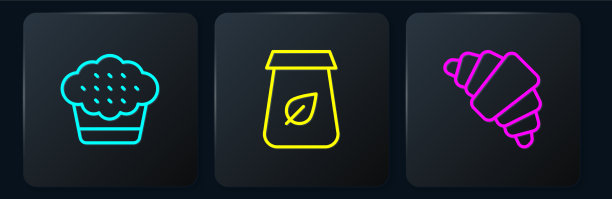 定线松饼牛角包和茶叶包装图片下载