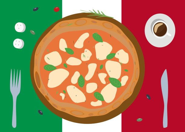 意大利国旗上的那不勒斯披萨。意大利美食，街头小吃图片下载