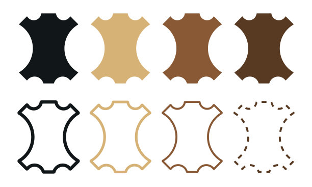 设置皮革标志。皮革材料矢量图标设置。皮肤的动物。图片下载