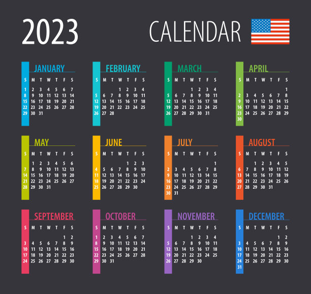 2023日历-插图。模板。模拟。美国版图片下载