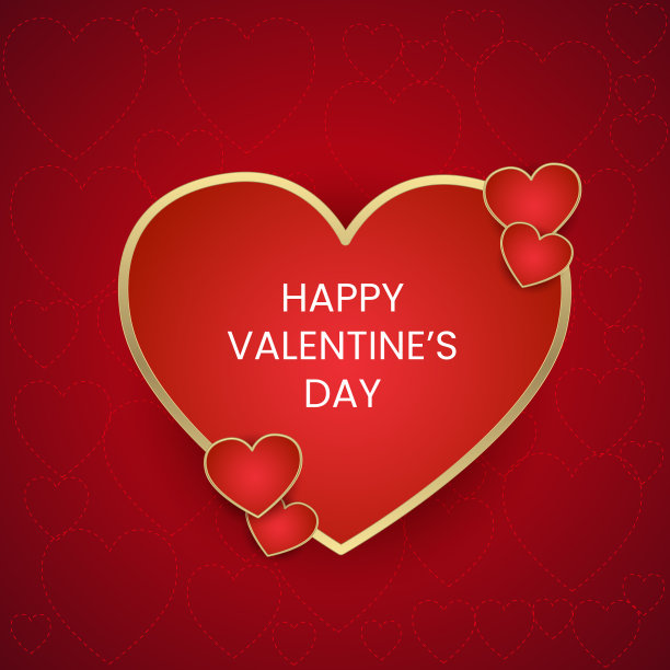 情人节快乐心镶金边图片下载