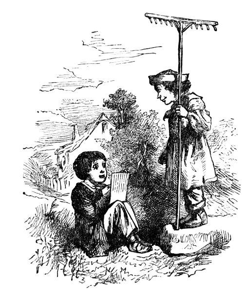 男孩读书，女孩装做捕鲸者图片下载