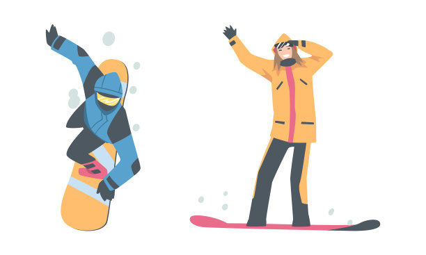 男人和女人在冬天穿着滑雪板图片下载