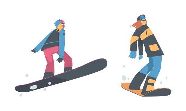 男人和女人在冬天穿着滑雪板图片下载