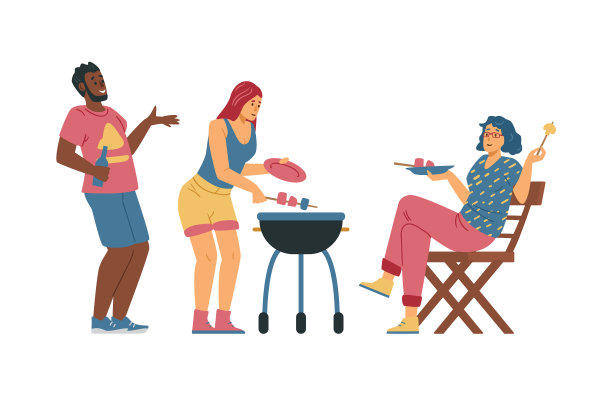 一群朋友在烧烤或烤架上烹饪图片下载