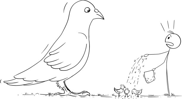 喂鸟或被大的或巨人吓到的人图片下载