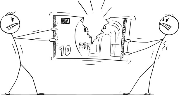 两个商人为了撕毁欧元钞票而打架图片下载