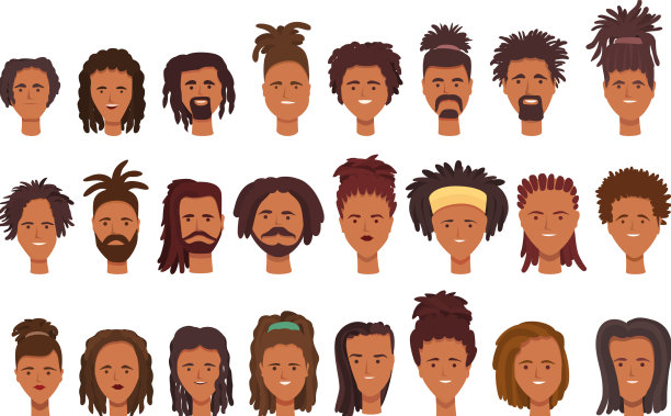 脏辫图标设定了卡通非洲图片下载