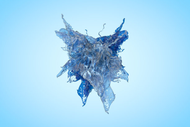 蓝色背景上的液态水喷溅图片下载