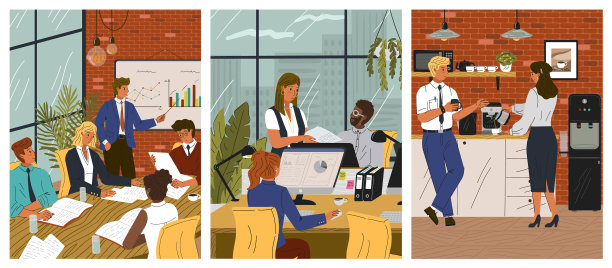 办公室里的人坐在办公桌前聊天图片下载